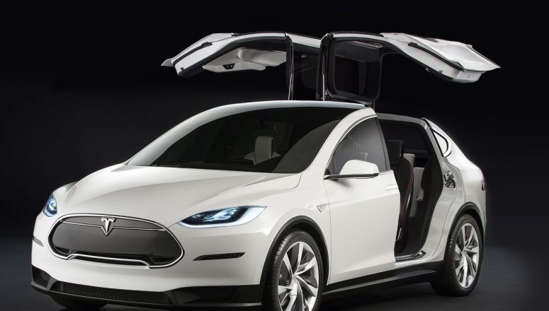 This is the Tesla Model X. It's due to hit the road in 2016, and is gorgeous. Notice the "Falcon Wing." Notice it! Did you notice it?  Awesome, right?
